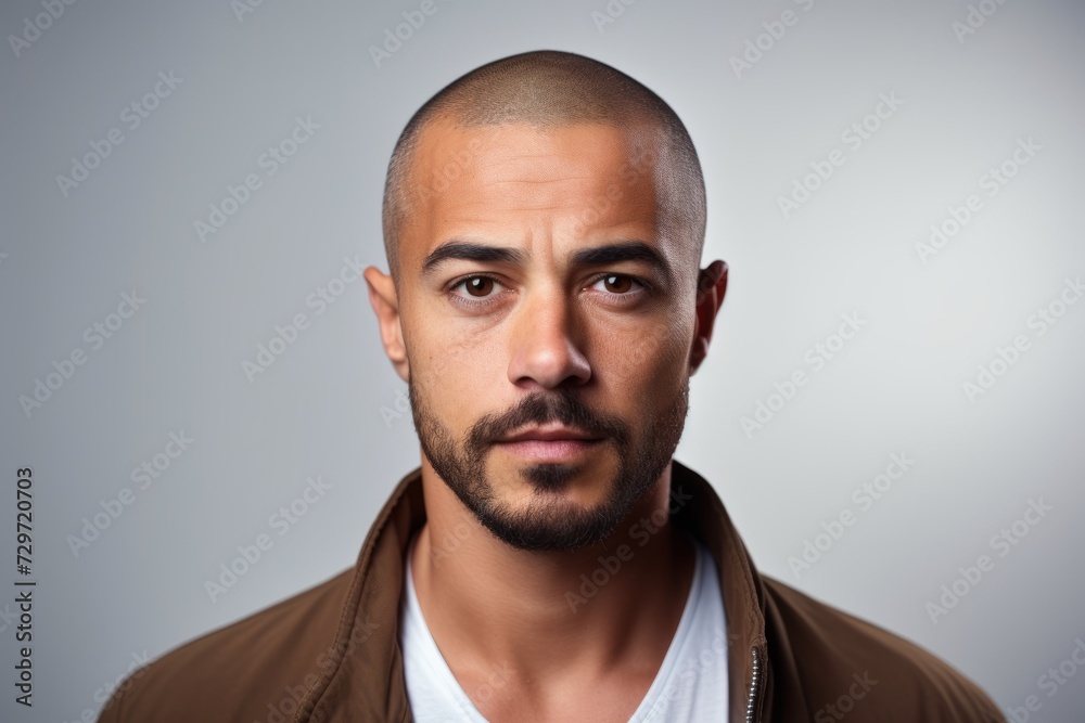 Portrait of a handsome young man in a brown jacket on a gray background Portrait of a handsome young man in a brown jacket on a gray background