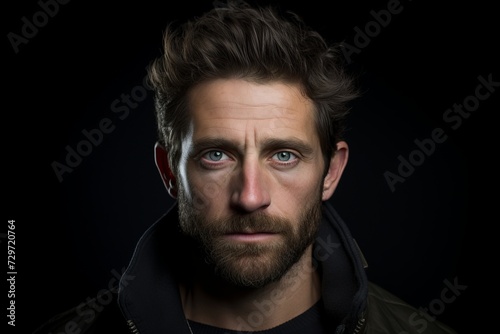 Portrait of a man with a beard on a black background. © Iigo