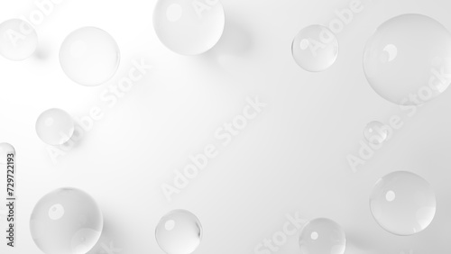 白背景に透明な球体のガラス。コピースペース。俯瞰。3D（横長） photo