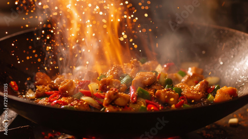 An inferno of heat and flavor erupts from the wok as diced vegetables and marinated meat are tossed and turned resulting in a feast fit for a fireloving foodie.