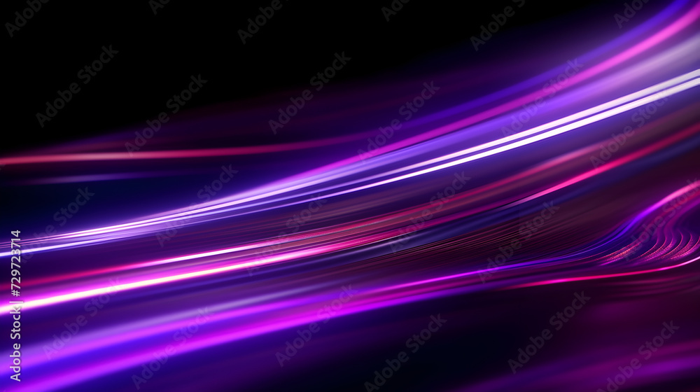 Purple Neon light tail lines on black background, modern and futuristic light waves Purple Neon light tail lines on black background, modern and futuristic light waves