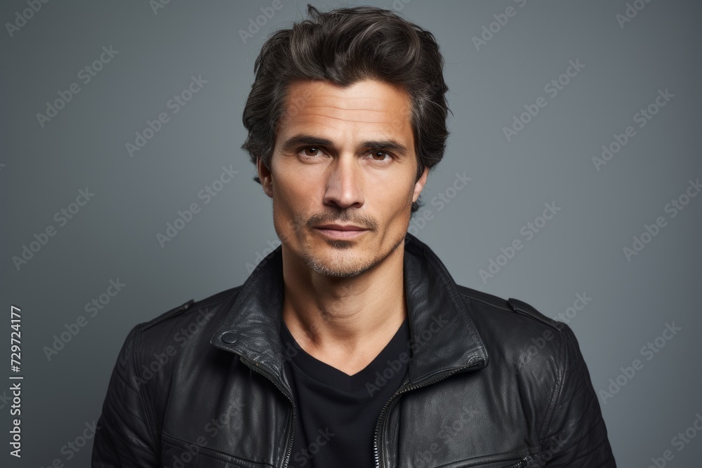 Portrait of a handsome young man in a leather jacket. Men's beauty, fashion. Portrait of a handsome young man in a leather jacket. Men's beauty, fashion.