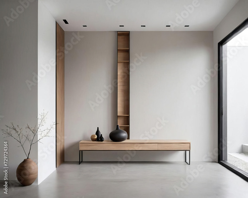 Minimalistic Foyer - Professional close-up photo of a minimalist interior setting with clean lines and subtle textures Gen AI photo