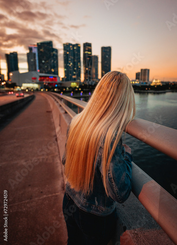 woman in the city views sunset miami beautiful 