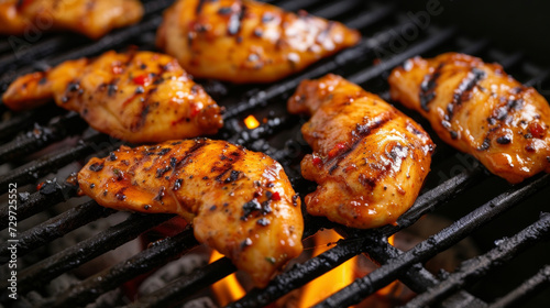 Tender strips of chicken marinated in a zesty blend of chili and garlic grilling to perfection over an open flame.