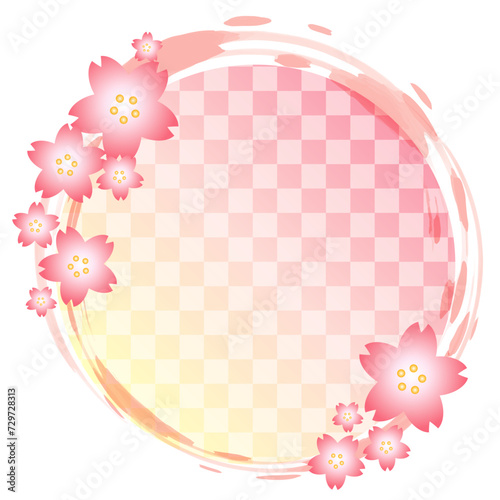 桜をあしらった和風の筆フレーム ピンク系グラデーション