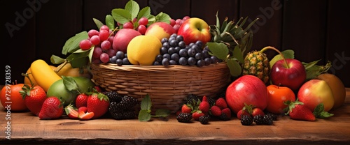 fresh fruits on wooden table
