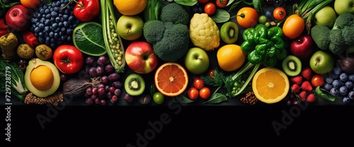 Panoramic food background with assortment of fresh organic fruits and vegetables © kashif 2158