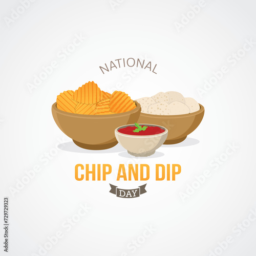 National Chip and Dip Day Vector Illustration. Suitable for Greeting card, poster and banner. recognizes and celebrates the beloved combination of chips and dips, a popular and versatile snack enjoyed