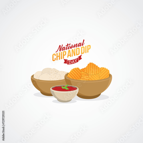 National Chip and Dip Day Vector Illustration. Suitable for Greeting card, poster and banner. recognizes and celebrates the beloved combination of chips and dips, a popular and versatile snack enjoyed