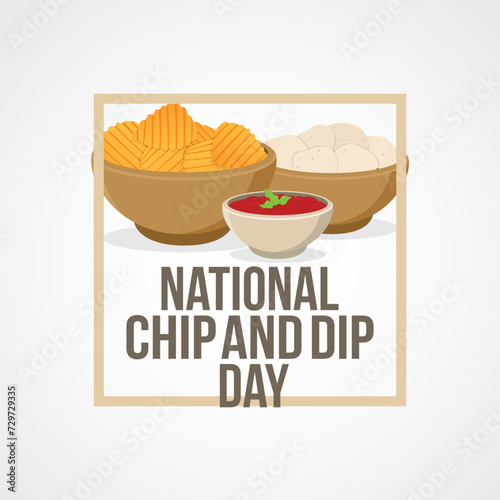 National Chip and Dip Day Vector Illustration. Suitable for Greeting card, poster and banner. recognizes and celebrates the beloved combination of chips and dips, a popular and versatile snack enjoyed