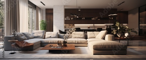 Modern living room interior design 3D render