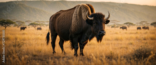 A large male buffalo in the savannahs, wild animals