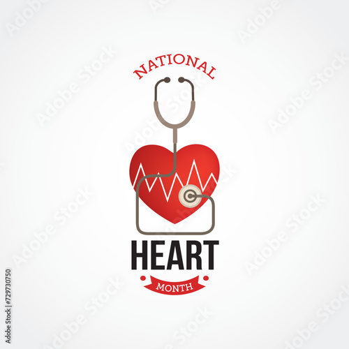 National Hearth Month Vector Illustration. Suitable for greeting card, poster and banner. Aims to raise awareness about heart disease, the leading cause of death in the country. flat style design