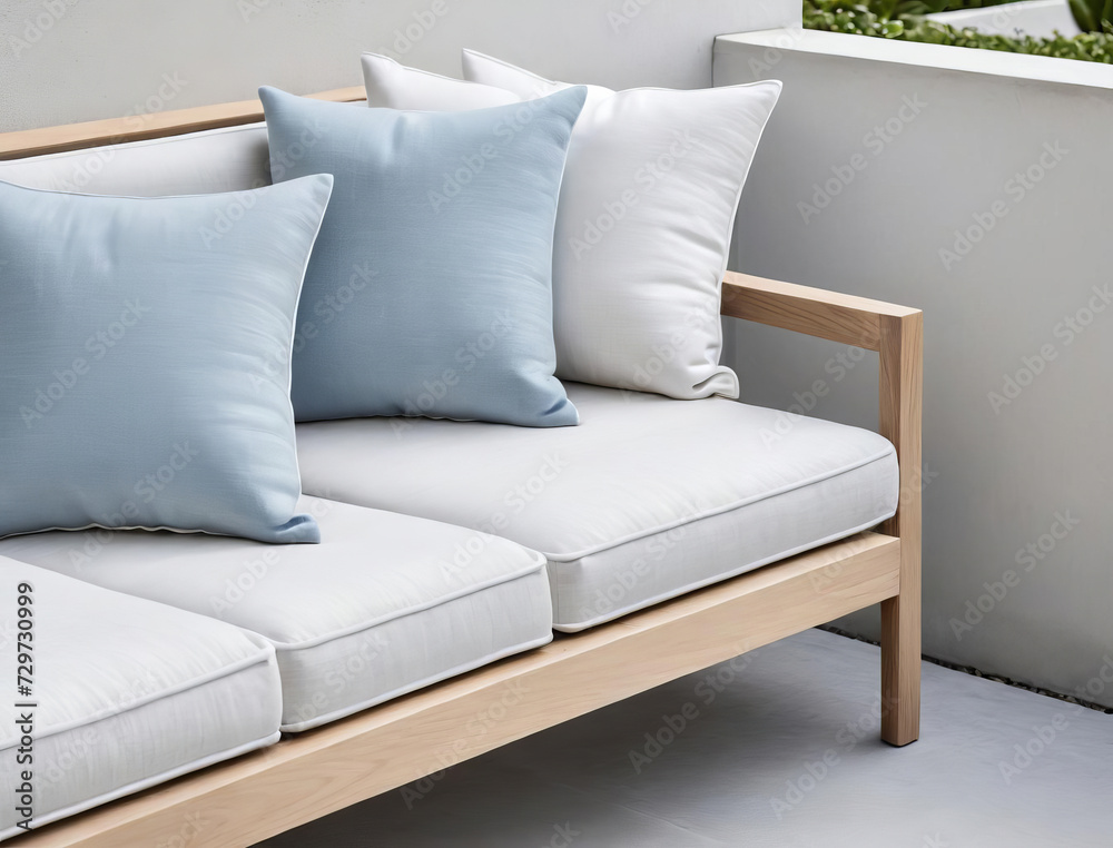 Obraz premium Minimalist Patio Interior with Sustainable and Neutral Textiles Gen AI