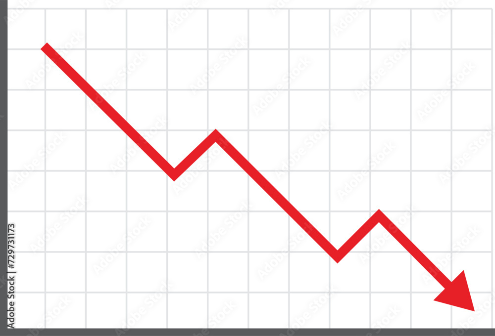 Economic graph that shows an economic situation in decline or crisis. Falling chart, market chart, Financial falling graph icon, Graph shows fall stock market flat vector illustration. Economic graph that shows an economic situation in decline or crisis. Falling chart, market chart, Financial falling graph icon, Graph shows fall stock market flat vector illustration.