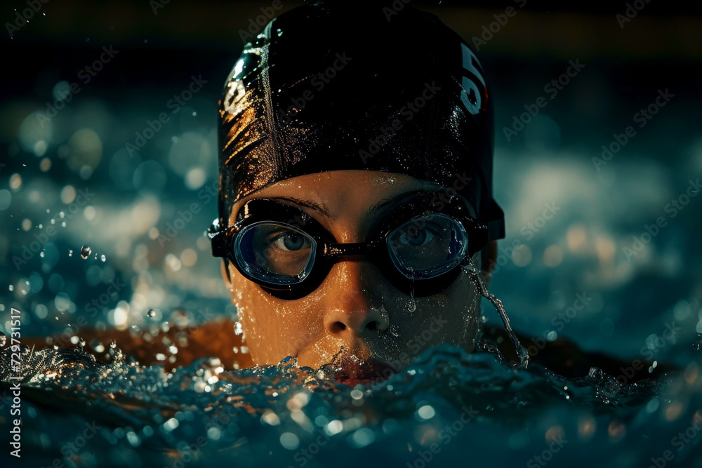 Triathlon fitness athlete in a gym wave pool. swimming training .Generative AI.