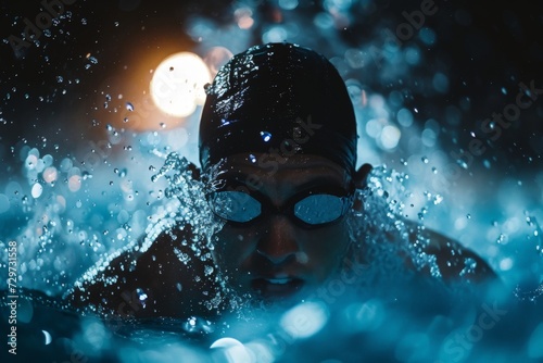 Triathlon fitness athlete in a gym wave pool. swimming training .Generative AI.
