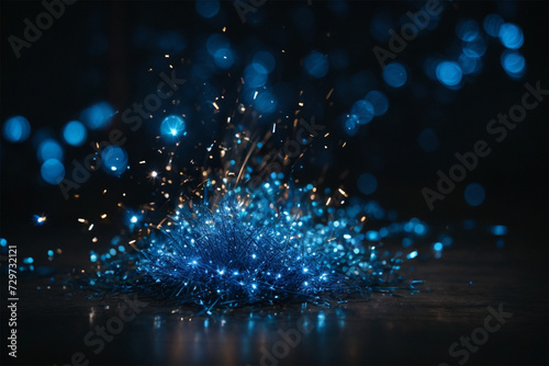 Black background with blue sparkles in the wind