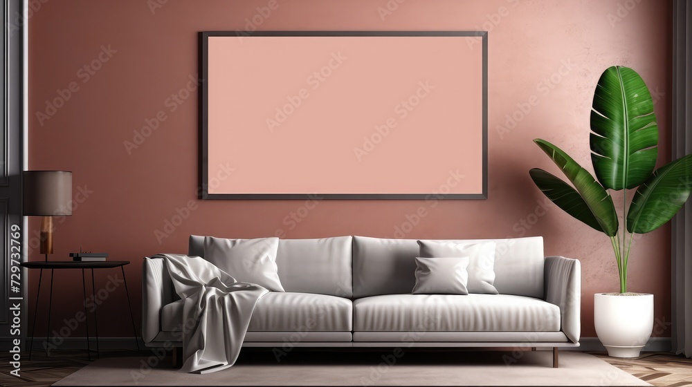 Mockup poster frame on the wall of living room. Luxurious apartment background with contemporary design. Modern interior design. 3D render, 3D illustration Mockup poster frame on the wall of living room. Luxurious apartment background with contemporary design. Modern interior design. 3D render, 3D illustration