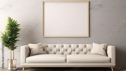 Mockup poster frame on the wall of living room. Luxurious apartment background with contemporary design. Modern interior design. 3D render, 3D illustration