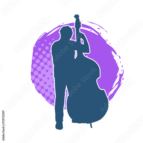 Silhouette of a classic musician playing contrabass or double bass string musical instrument.