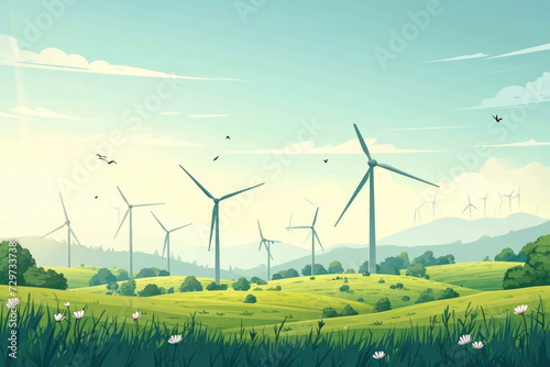 Wind Power: Generating electricity by harnessing the kinetic energy of the wind through wind turbines
