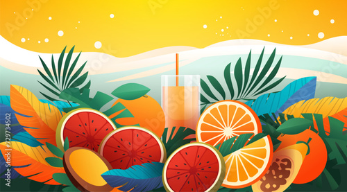 tropical fruits cocktail brazilian festival holiday celebration greeting invitation postcard culture and tradition carnival party concept
