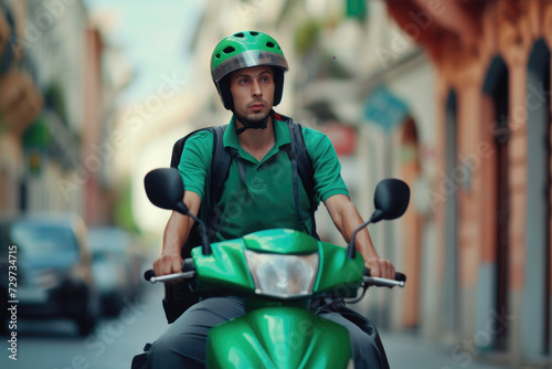 greeb shirt rider Ready for fast food delivery with online applications
