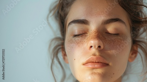 Closeup portrait of a young woman her face lined with weariness and lack of energy. She looks drained and overwhelmed. © Justlight