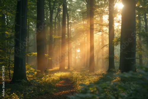 Incorporate sun rays into the greenery  capturing the energy of a beautiful woodland in the morning...