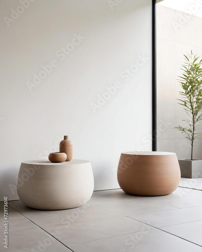 Minimalistic Patio Interior with Functional Storage and Seamless Technology Integration Gen AI