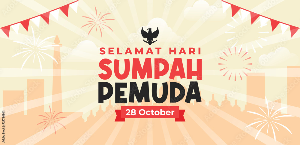 Naklejka premium Sumpah Pemuda Indonesia Indonesian Celebrations Day Illustration Vector Banner And Post Design, Sumpah Pemuda Celebrations Day Clip Art Set. Indonesian Freedom Independence Patriotism Template.