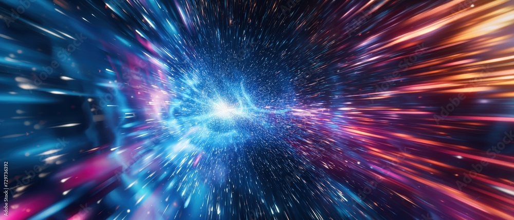 Light speed, hyperspace, space warp background. colorful streaks of light gathering towards the event horizon Light speed, hyperspace, space warp background. colorful streaks of light gathering towards the event horizon