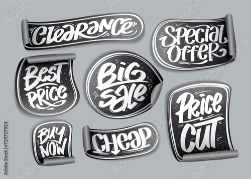 Buy now, cheap, special offer, price cut, beat price and clearance stickers set