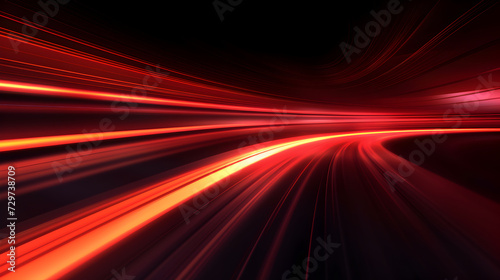 Futuristic Red laser light backdrop with curved light tails and abstract neon light lines photo