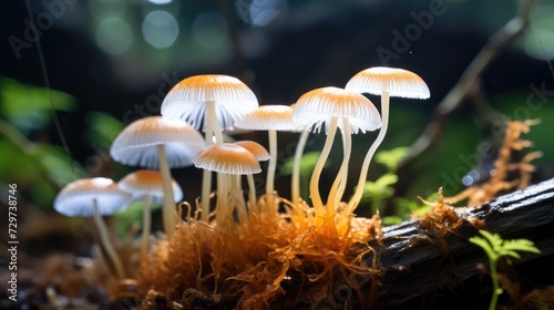 Close-up photograph of Mycena erubescens fungi in habitat photo