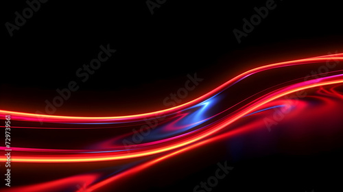 Soft red light tail background on black with modern design light waves, enlightened wave form, Panorama light waves