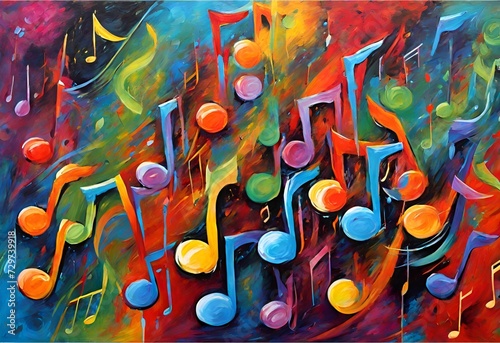 Abstract background of colorful musical notes with coloring