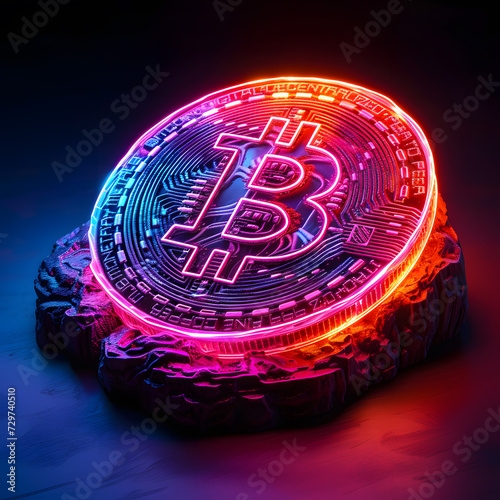 Bitcoin sign on abstract background. Cryptocurrency concept. 3D Rendering,Electrified Bitcoin Revolution