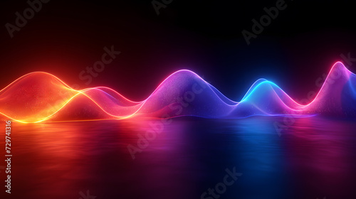 Neon waves abstract background, 3d render. Futuristic technology style, Luminous Waves of Color