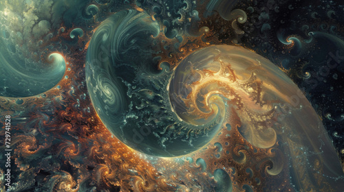 In this abstract realm of fractal universes swirling patterns mirror the chaotic yet organized nature of our own mysterious universe.