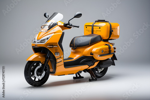 food delivery motorcycle, yellow and black, white background