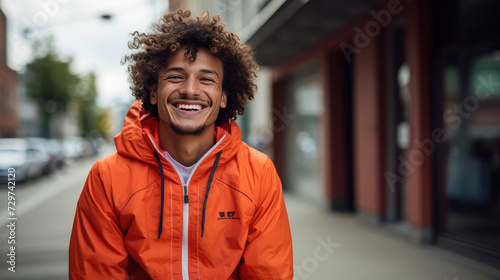 Approachable Man in Cozy Orange Outerwear
