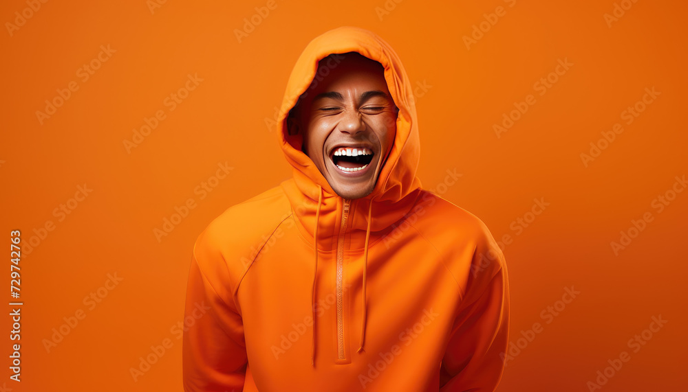 Cheerful Man in Hoodie Radiating Happiness - obrazy, fototapety, plakaty 