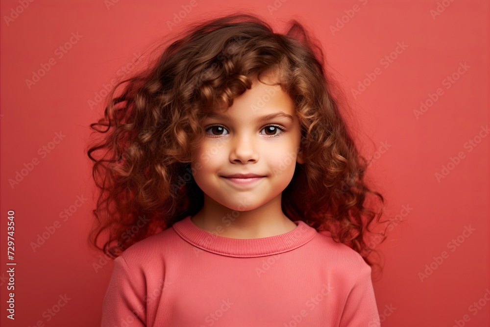 Portrait of a cute little girl with curly hair on a red background Portrait of a cute little girl with curly hair on a red background