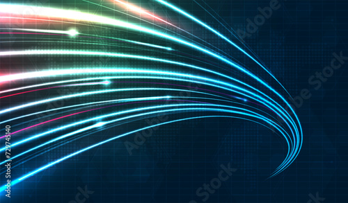 Blue light streak, fiber optic, speed line, futuristic background for 5g or 6g technology wireless data transmission, high-speed internet in abstract. internet network concept. vector design.