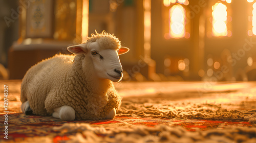 Sacred Sacrifice- Eid Al Adha Mubarak Background with Sheep and Islamic Prayer photo