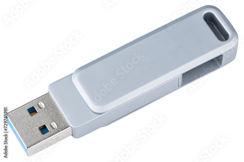USB Flash memory stick. Swivel thumb drives for universal data storage at home or office. Usb memory storage for save file, photo, video. Metal disk or ram for computer, laptop or desktop pc 