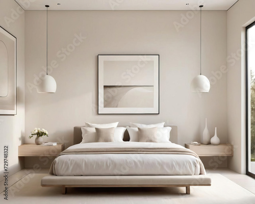 Minimalist Serenity - Professional close-up of a serene sunroom with contemporary art and subtle lighting Gen AI